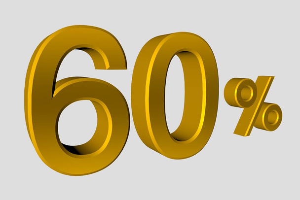 Напис має 60 реалістичних 3D чисел в золотому металічному кольорі. Ілюстрація шістдесяти відсотків знижки або продажу для рекламного плаката, банерної реклами тощо. 3D рендеринг, ізольовані
 - Фото, зображення