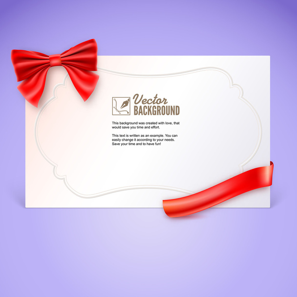 Gift card with red ribbon and bow. Vector illustration - Vector, Image