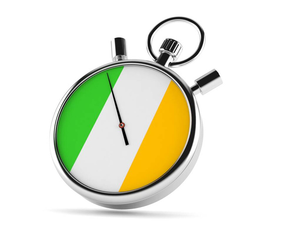 Beyaz arka planda izole edilmiş İrlanda bayrağıyla kronometre. 3d illüstrasyon - Fotoğraf, Görsel
