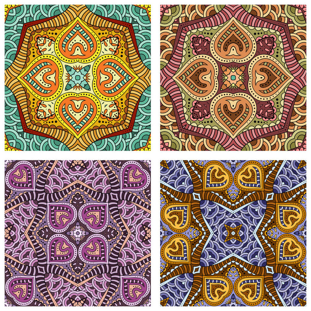 Vector abstract ethnic hand drawn backgrounds set - Vector, Image