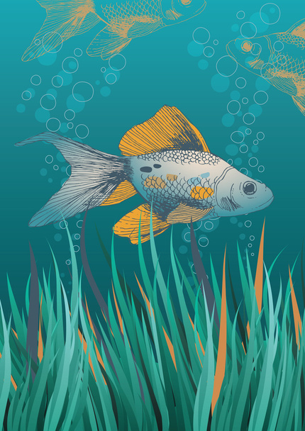 Fish in Green Water - Vector, Image