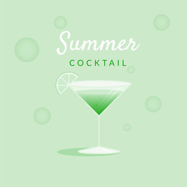 Green cocktail illustration. Lime fresh - Вектор,изображение