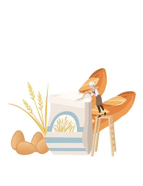 Bäckereihersteller männlich und weiblich Koch Kochen professionelle Bäckerei Cartoon-Charakter Design flache Vektor Illustration auf weißem Hintergrund. - Vektor, Bild