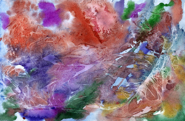 抽象画手彩色水彩画背景（紫、再） - 写真・画像