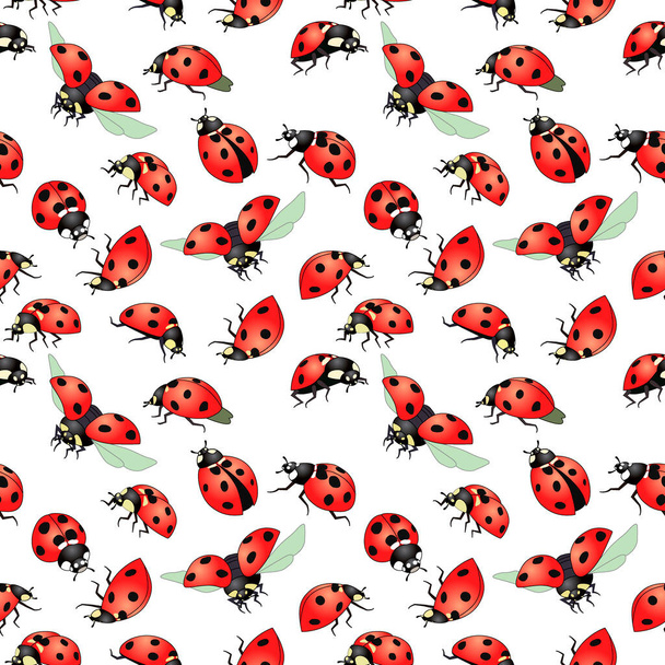 бесшовный узор с красными жуками, орнамент для обоев и ткани, оберточная бумага, скрапбукинг, фон для различных дизайнов - Вектор,изображение