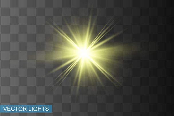 Resplandor aislado efecto de luz amarilla, destello de lente - Vector, imagen