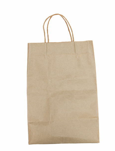 Vieux usagé brun recyclage sac à provisions en papier objet isolé sur whi
 - Photo, image