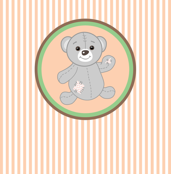 Cute grey teddy bear with patch.Vector greeting card - ベクター画像
