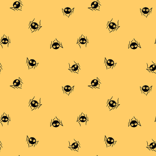 Seamless pattern of cute little spiders with eyes. Halloween vector backgrounds and textures. Isolated, hand drawn illustration. - Vector, Image