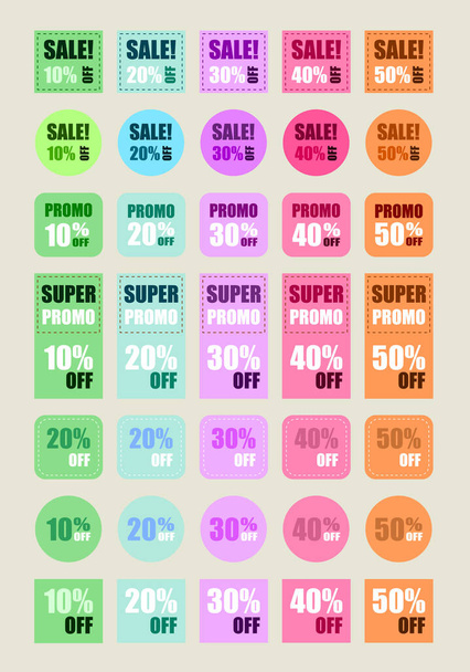 Ilustrao conjunto de cupons de desconto - Sale Labels, desconto, black friday, cupom promocional, promocao, sets, tags, conjunto, sites, web, loja, store, promo, save money, loja online, site - Vector, imagen