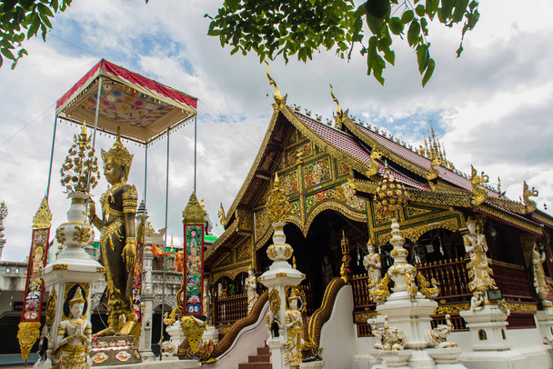 Beautiful art, religious places and religious objects in Myanmar mixed with Lanna style at Wat Ming Muang Buddhist temple, Chiang Rai, Thailand. Mixed Lanna and Burmese arts. - Photo, image