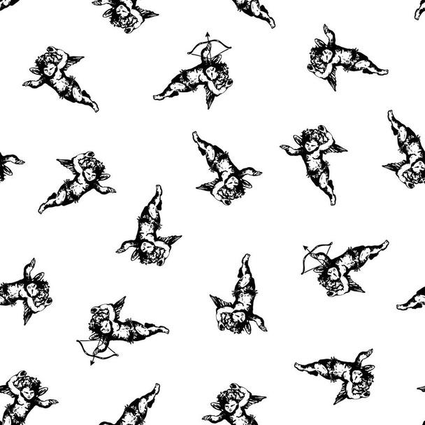 Seamless pattern of pretty Cupid,I drew Cupid realistically,I continue seamlessly, - ベクター画像