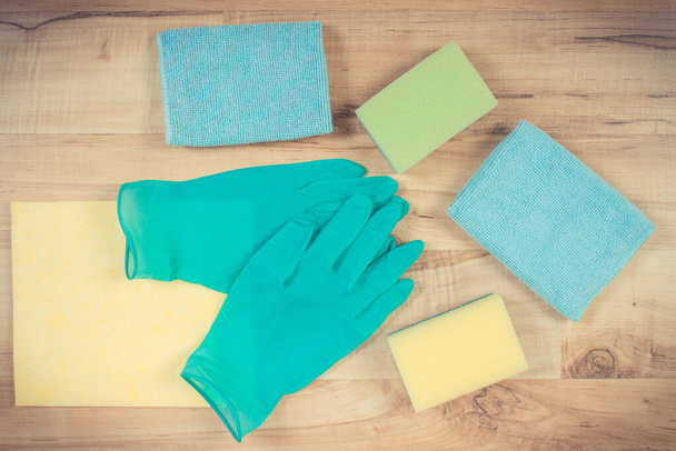 Domestic accessories for cleaning different surfaces and rooms at home, concept of household duties - 写真・画像