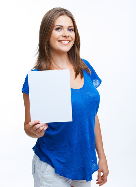 Woman hold blank card - Foto, imagen