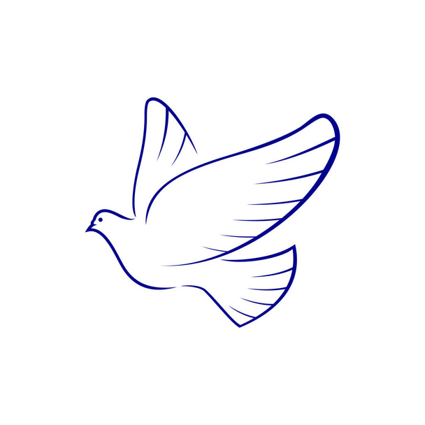 Paloma símbolo de la pieza y la esperanza pájaro aislado. Silueta de paloma voladora vectorial, alas extendidas - Vector, imagen