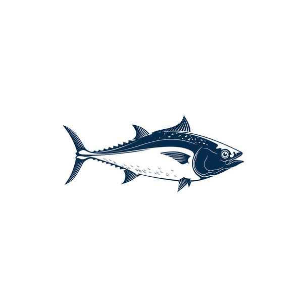 Блакитний тунець, чорний жовтофініш, спортивний талісман ізольований. Векторний іконка риби з тунцем. Туні, плем'я Туніні, Scombridae mackerel. Велика і активна хижацька шкільна риба
 - Вектор, зображення