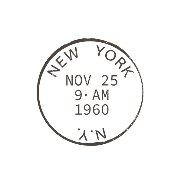 Nowojorski znaczek pocztowy odizolowany okrągły znaczek. Znak pocztowy Vector NY City, amerykańska korespondencja ekspresowa. Międzynarodowe usługi pocztowe w USA, stempel kauczukowy z tuszem - Wektor, obraz