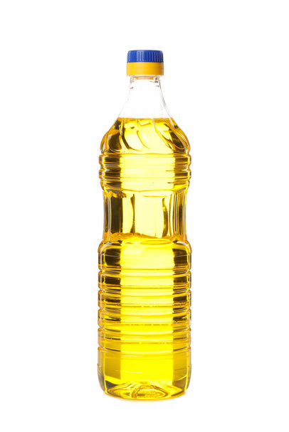 Flacon d'huile de tournesol blanc isolé sur fond blanc - Photo, image
