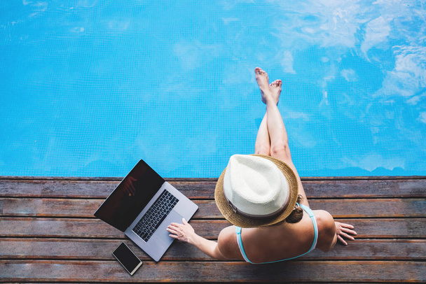 Woman work with laptop outside. - Photo, Image