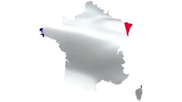 Карта Франции размахивает флагом. Национальный 3-й французский флаг размахивает. Знак французской безморской анимации. Французская карта HD разрешение фона. Париж, Корсика представляют флаг Франции. Видео 1080p. - Кадры, видео