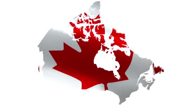 Canadian map flag waving in wind video footage Full HD half white background. Canadian map Flag background. Canada Flag Looping Closeup 1080p 1920X1080 footage. Canada Day North America country flag - Footage, Video