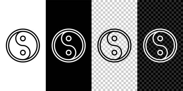 Establecer línea Yin Yang símbolo de armonía y equilibrio icono aislado sobre fondo blanco y negro. Ilustración vectorial. - Vector, Imagen