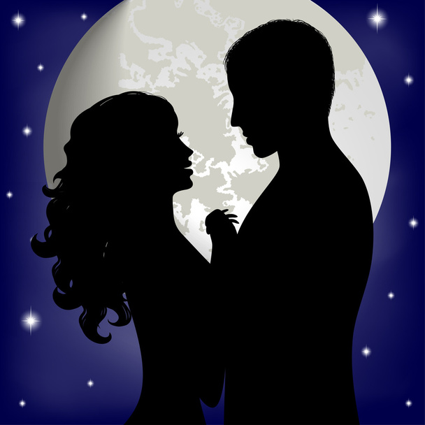 Couple in love on the background of the moon - Vector, afbeelding