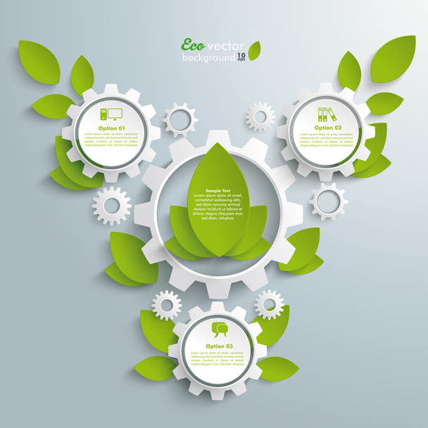 Big Eco Gear With Green Leaves 3 Options - Vektor, obrázek