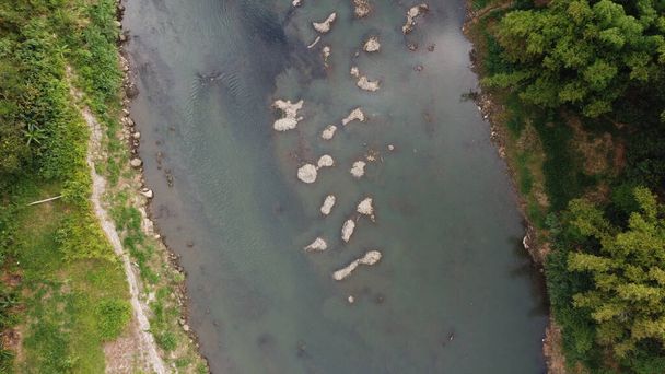 aerial view of a traditional sand mining site on the Opak river. Yogyakarta Indonesia - Photo, Image