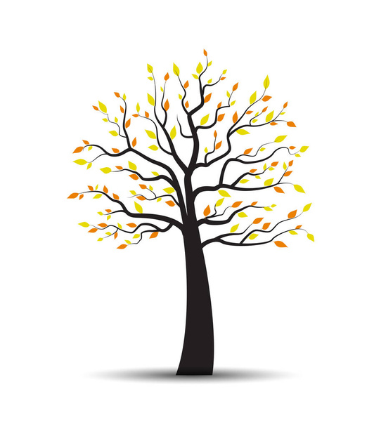 Az őszi fa vektorillusztrációja lehulló levelekkel fehér alapon - Vektor, kép