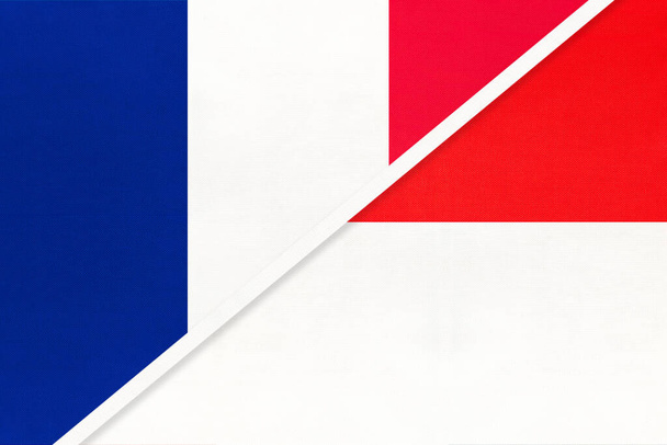 French Republic or France and Indonesia, symbol of two national flags from textile. Relationship, partnership and championship between European and Asian countries. - Foto, Bild