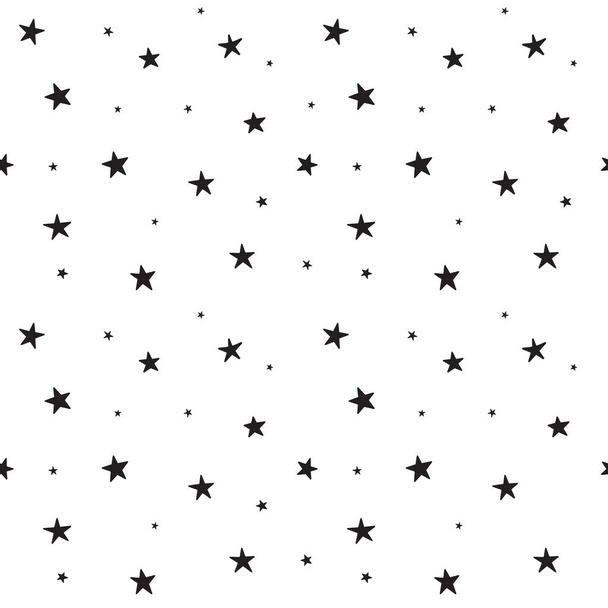 Star seamless pattern. Night, space or christmas theme. Flat vector background in black and white. - Vector, Image