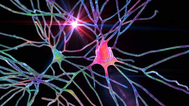 Az emberi agykéreg piramis neuronjai, 3D illusztráció - Fotó, kép