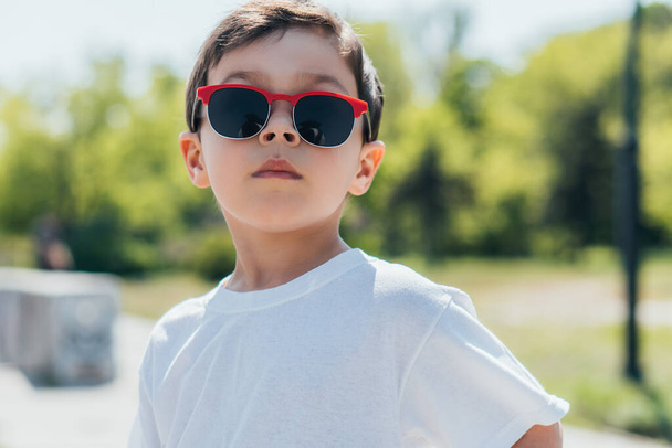 κομψό παιδί με γυαλιά ηλίου κοιτάζοντας την κάμερα - Φωτογραφία, εικόνα