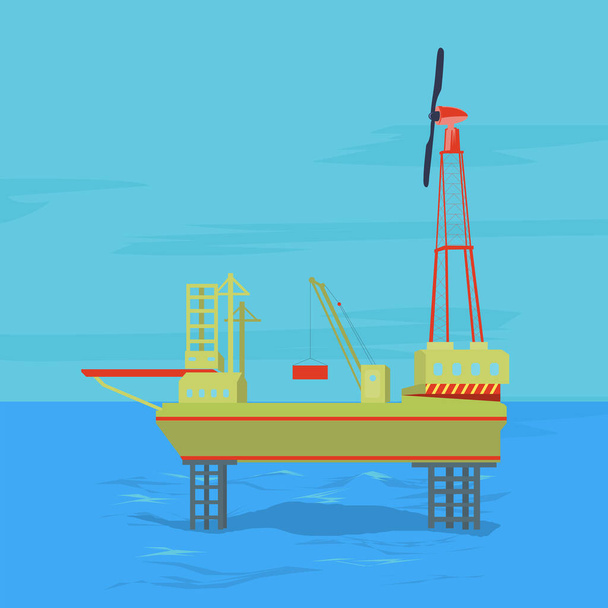 Vektorový koncept ropného a plynárenského průmyslu na moři se stacionární platformou - Vektor, obrázek