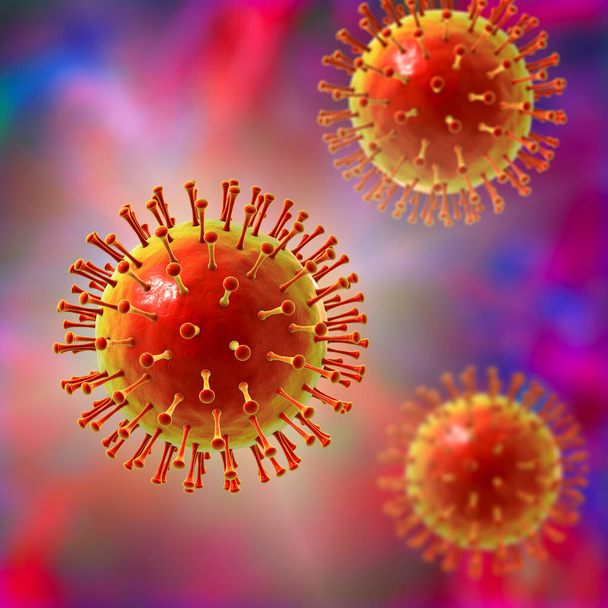 İnsan patojenik virüsler, 3 boyutlu resimleme - Fotoğraf, Görsel