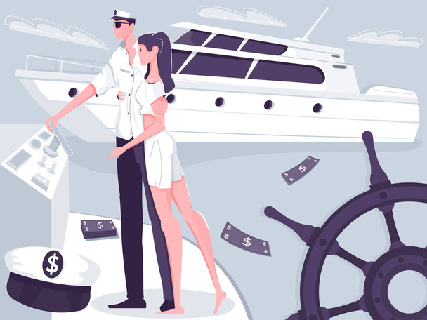 Yacht Rich Couple Samenstelling - Vector, afbeelding