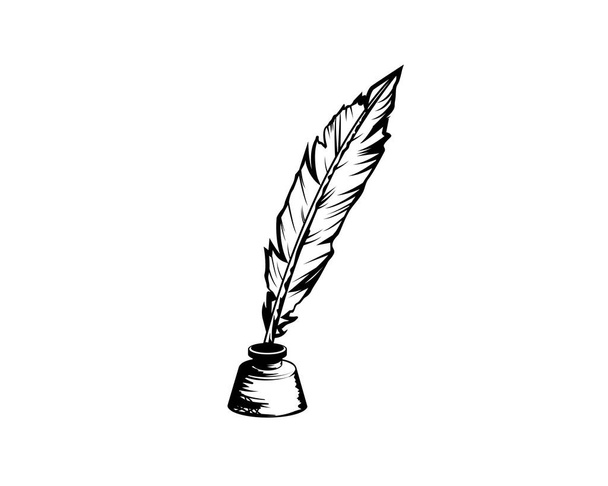 Quill Pen in Inkpot Illustration - Vector, Image