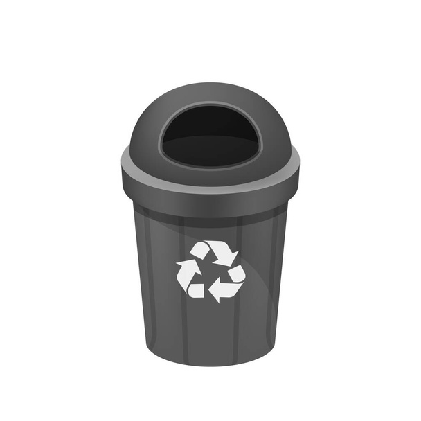black bin isolated on white background, clip art of recycle bin small, illustration grey bin plastic, flat icon bin waste, black trash can, dustbin for garbage with recycle symbol - Vector, Image