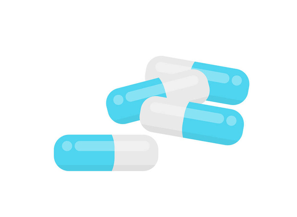 капсульний препарат ізольований на білому тлі, іконка синя капсула, кліп-арт капсули, ліки, таблетки, капсули, ліки від знеболюючих, антибіотики, вітаміни, медична плоска ілюстрація
 - Вектор, зображення