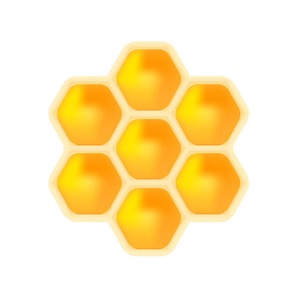 honingbij geïsoleerd op witte achtergrond, illustratie honingraat vorm, bijenkorf pictogram, korf geel goud, clip art honing bij zeshoek gevormd voor element logo ontwerp, symbool honingraat natuurlijke - Vector, afbeelding