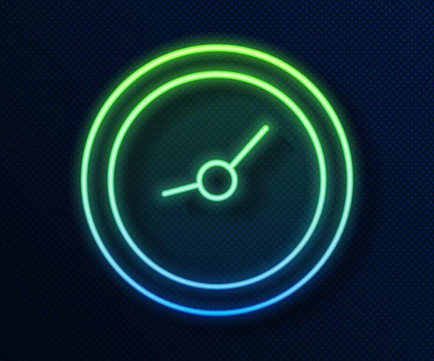 Glowing neon line Clock icon isolated on blue background. Time symbol.  Vector Illustration. - Vector, Image