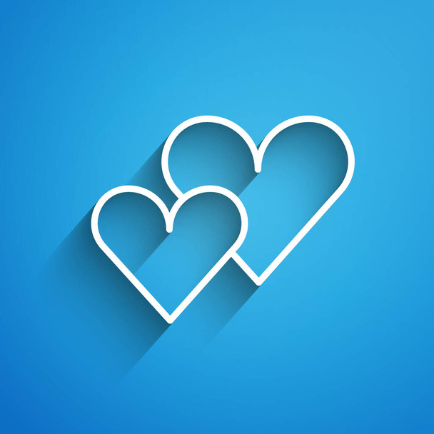 White line Heart icon isolated on blue background. Romantic symbol linked, join, passion and wedding. Valentine day symbol. Long shadow. Vector. - Vector, Image