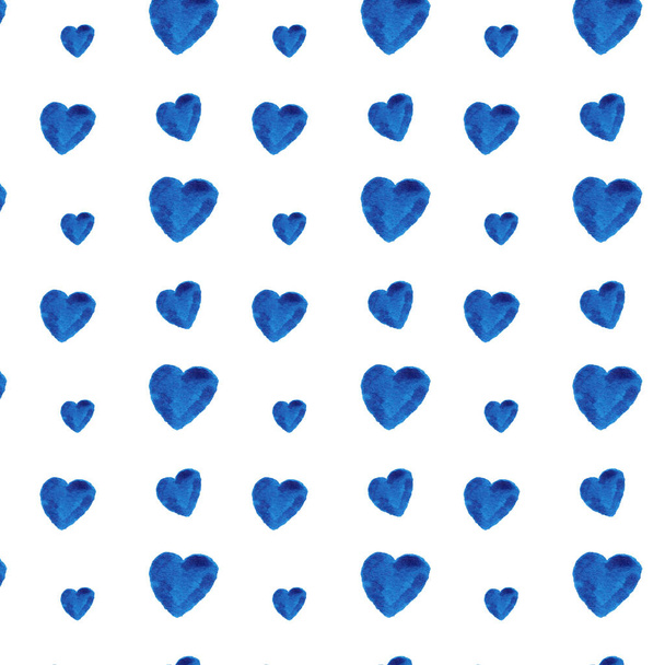 azul acuarela corazones patrón inconsútil blanco fondo colorido romántico textura día de San Valentín ilustración dibujada a mano amor aislado muestra elemento para etiqueta cartel embalaje postal
 - Foto, imagen