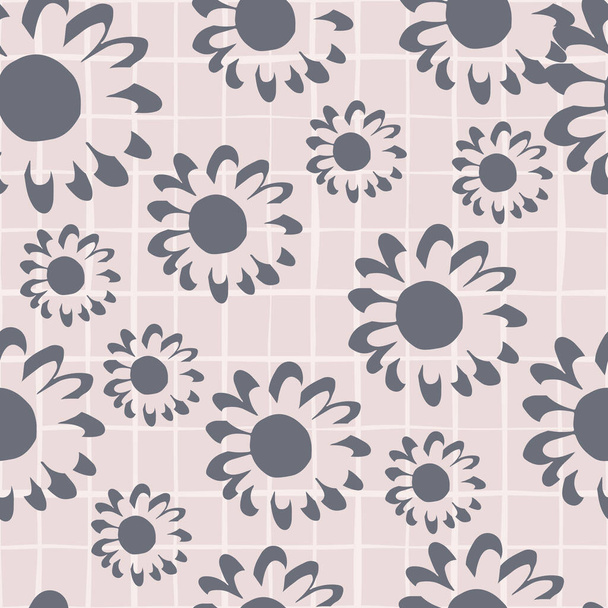 Cinza pequenas e médias flores em fundo lilás claro chequered. Padrão botânico sem costura. Ótimo para tecido, têxtil, papel de embrulho, papel de parede. Ilustração vetorial
. - Vetor, Imagem
