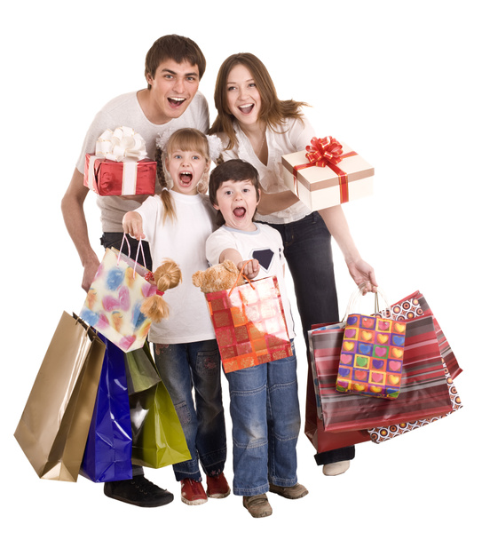 Familia feliz y niños de compras
. - Foto, Imagen