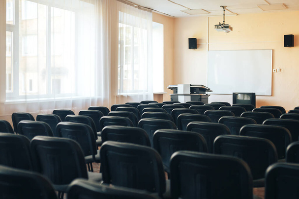 Empty school assembly hall for meetings and presentations, school education. - Photo, Image