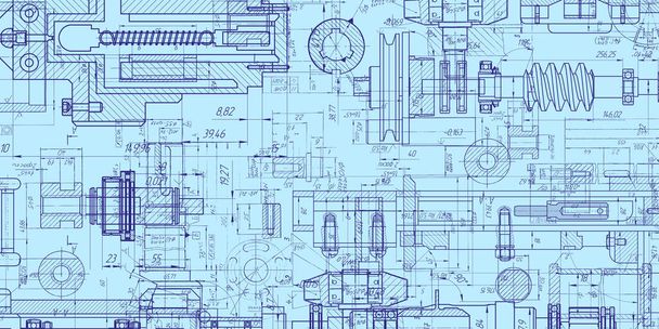Mechanical Engineering drawing .Widescreen Technology Background.Industrial production of parts.Vector illustration . - Vecteur, image