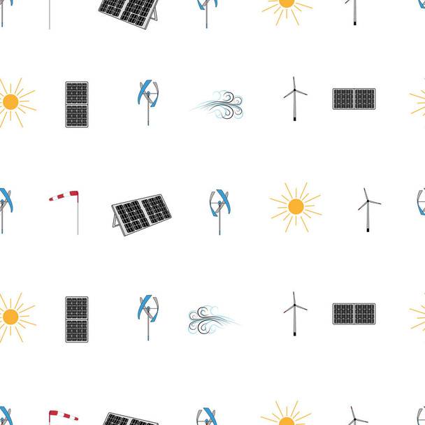 Seamless vector pattern. Solar panels. Solar energy. Vector graphics. - Vector, Image