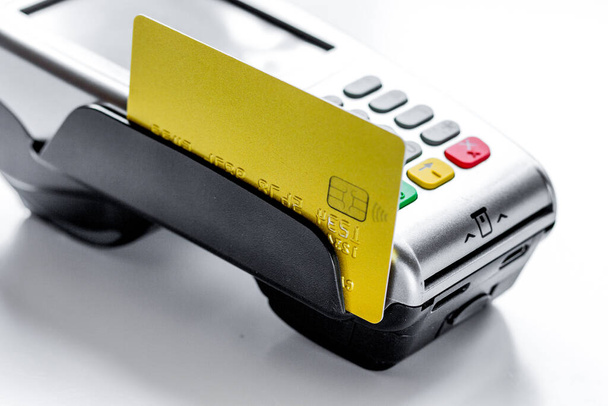 payment with credit card through terminal on white background - Foto, Imagem